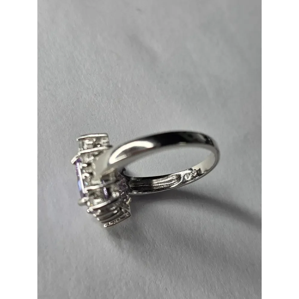 Estate Sale Signed FAS 925 Sterling Silver Purple Cubic Zirconia Ring Size 8